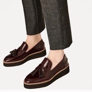 Zara Patent Platform Tassel Loafers Maroon SZ 8